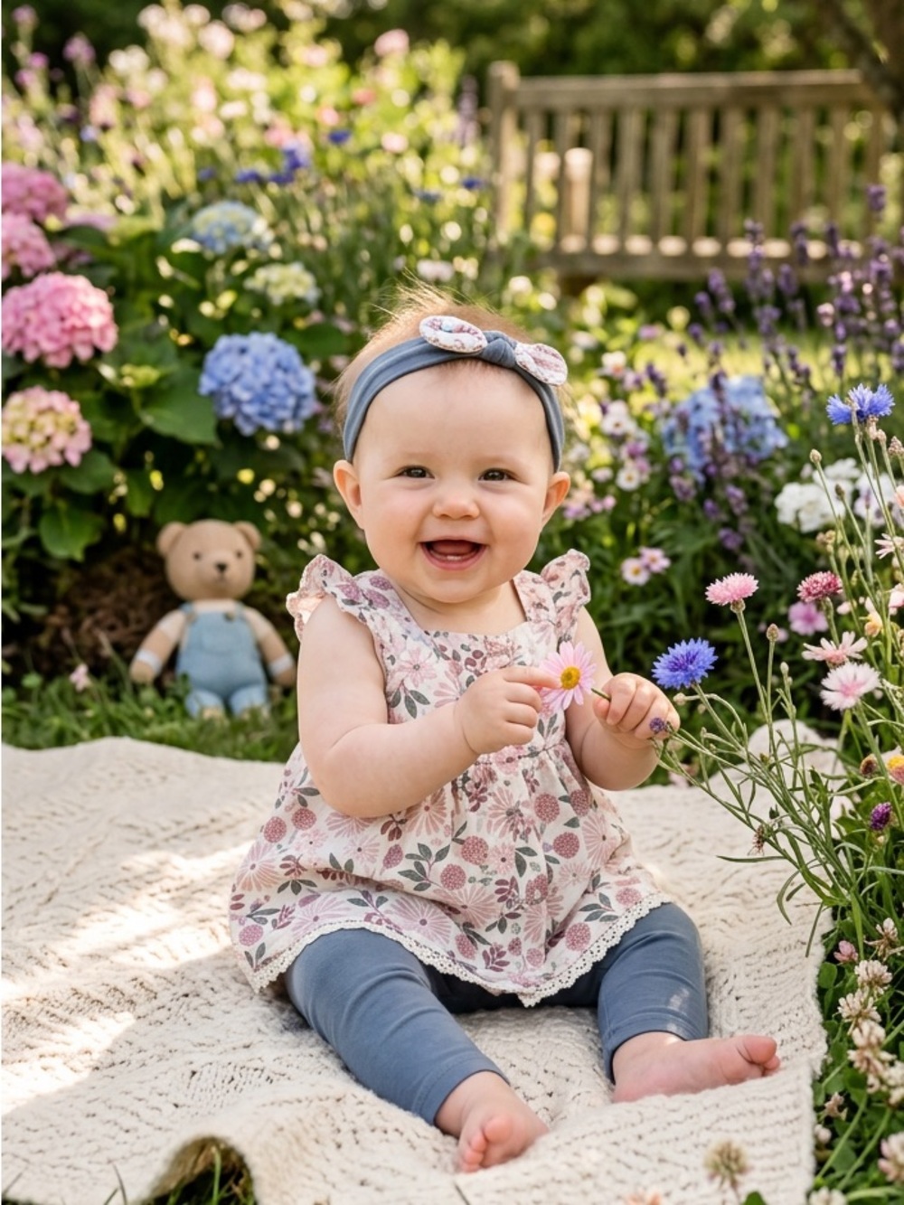 🌸5/$50🌸Floral Ruffle Baby Top with Gray Leggings & Headband Set
